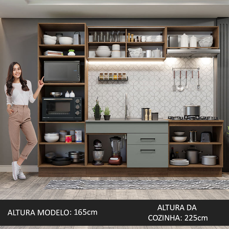 Armário de Cozinha Completa 270cm Rustic Cinza Agata Madesa 03