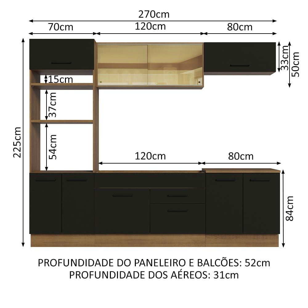Armário de Cozinha Completa 270cm Rustic Preto Agata Madesa 03