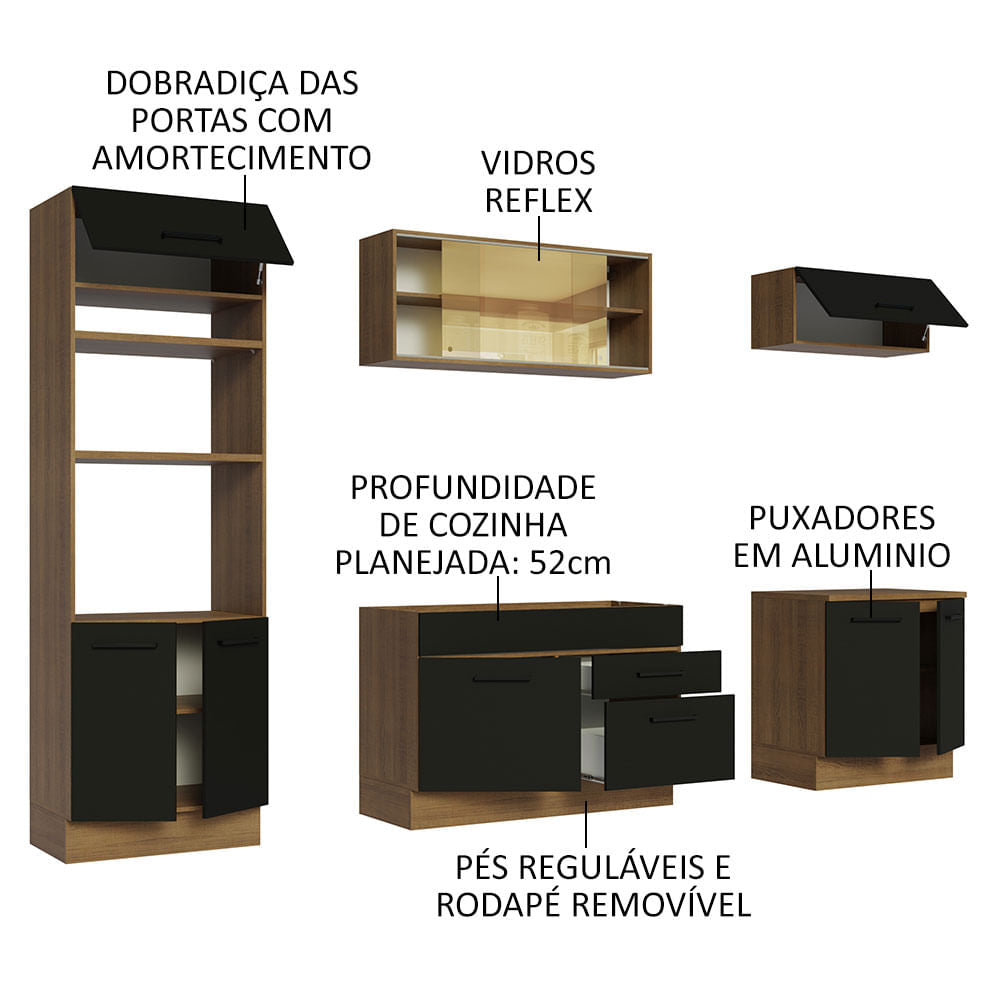 Armário de Cozinha Completa 270cm Rustic Preto Agata Madesa 03