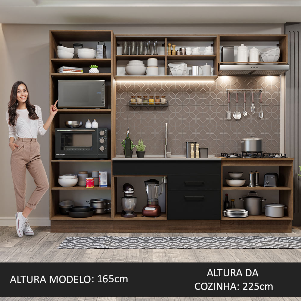 Armário de Cozinha Completa 270cm Rustic Preto Agata Madesa 03