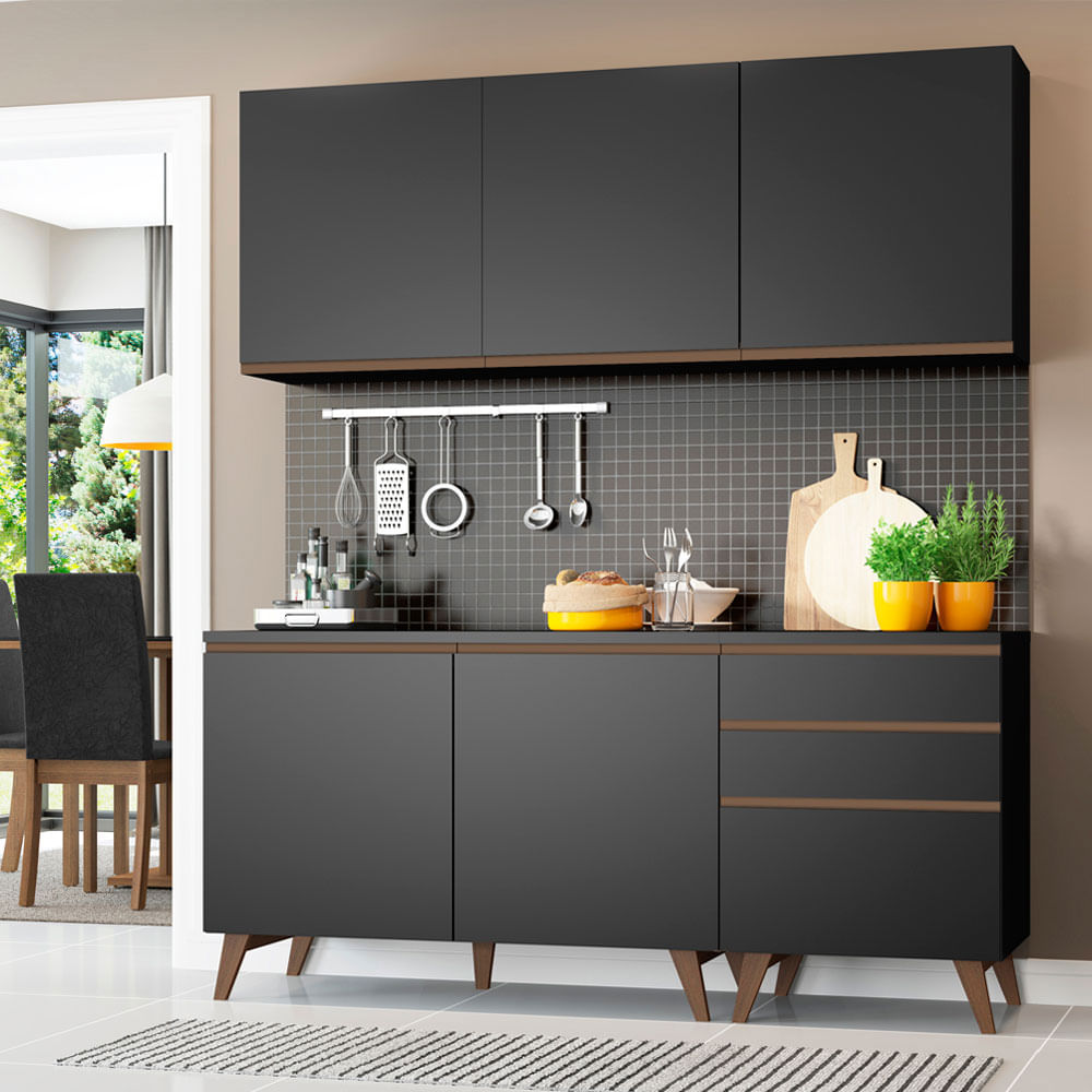 Armário de Cozinha Compacta 180cm Preto Reims Madesa 80 - Preto