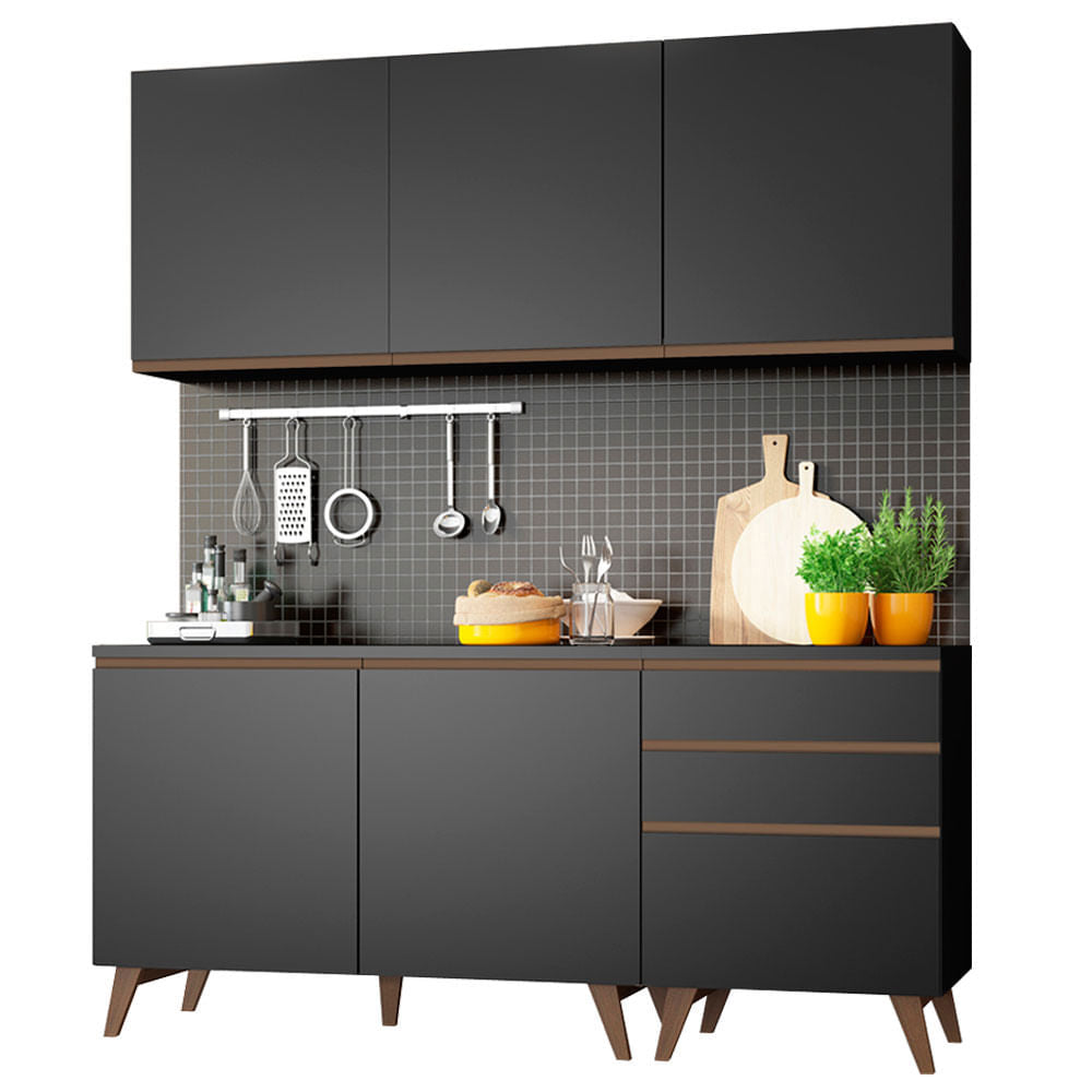 Armário de Cozinha Compacta 180cm Preto Reims Madesa 80 - Preto