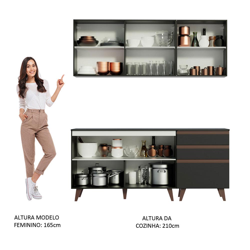 Armário de Cozinha Compacta 180cm Preto Reims Madesa 80