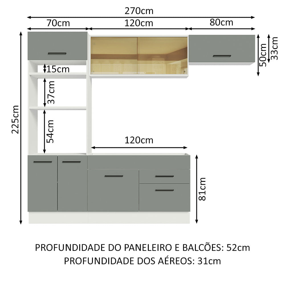 Armário de Cozinha Completa 270cm Branco Cinza Agata Madesa 04