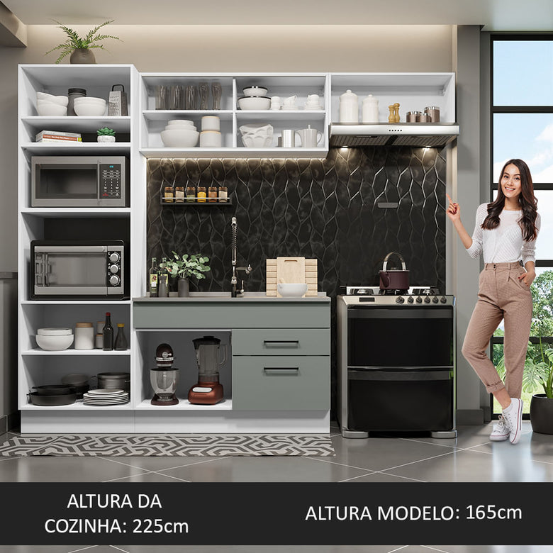 Armário de Cozinha Completa 270cm Branco Cinza Agata Madesa 04
