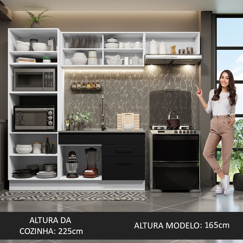 Armário de Cozinha Completa 270cm Branco Preto Agata Madesa 04