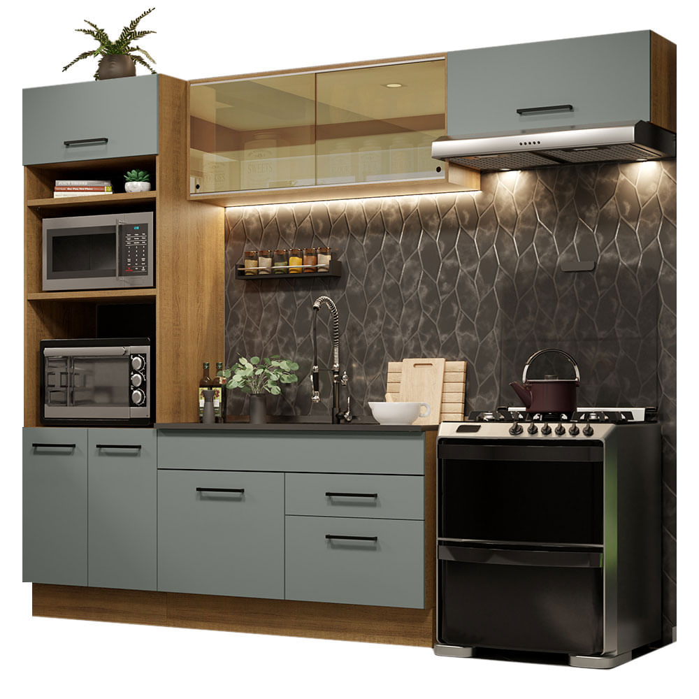 Armário de Cozinha Completa 270cm Rustic Cinza Agata Madesa 04 - Rustic/Cinza