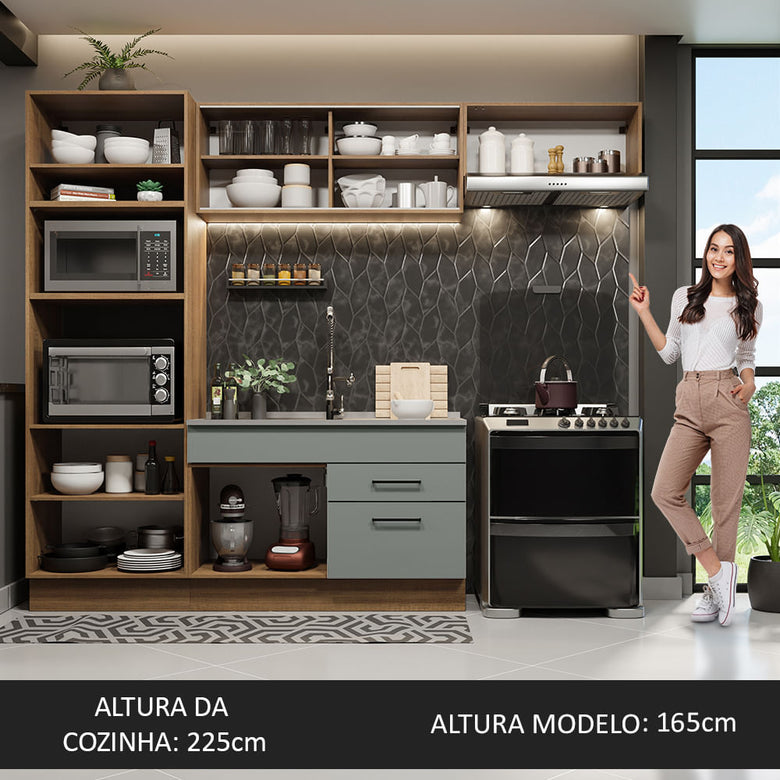 Armário de Cozinha Completa 270cm Rustic Cinza Agata Madesa 04