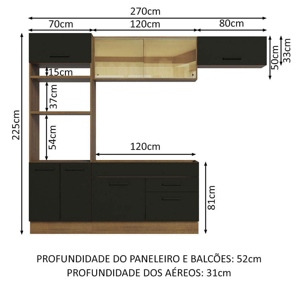 Armário de Cozinha Completa 270cm Rustic Preto Agata Madesa 04