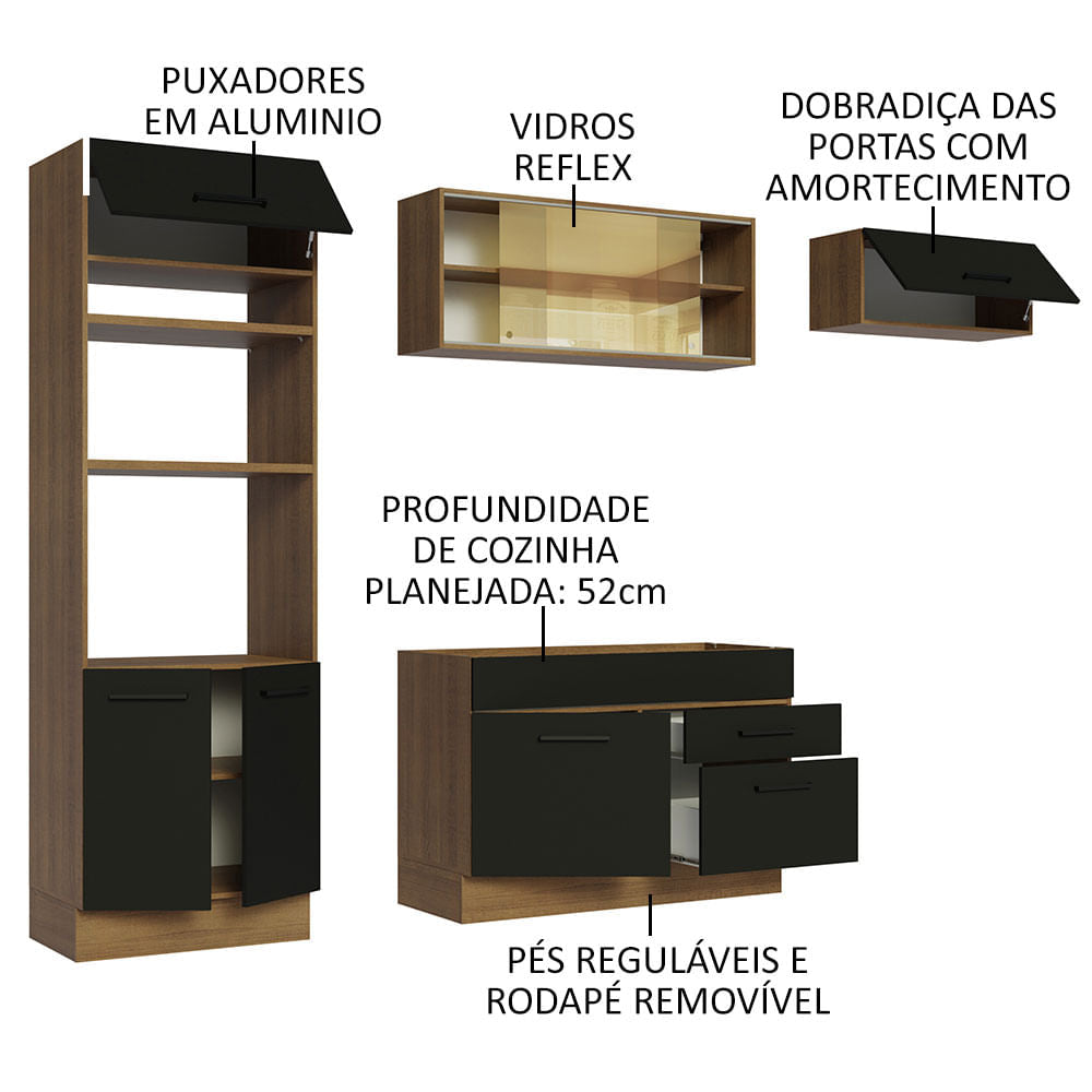 Armário de Cozinha Completa 270cm Rustic Preto Agata Madesa 04