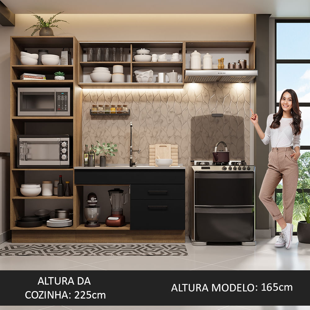 Armário de Cozinha Completa 270cm Rustic Preto Agata Madesa 04