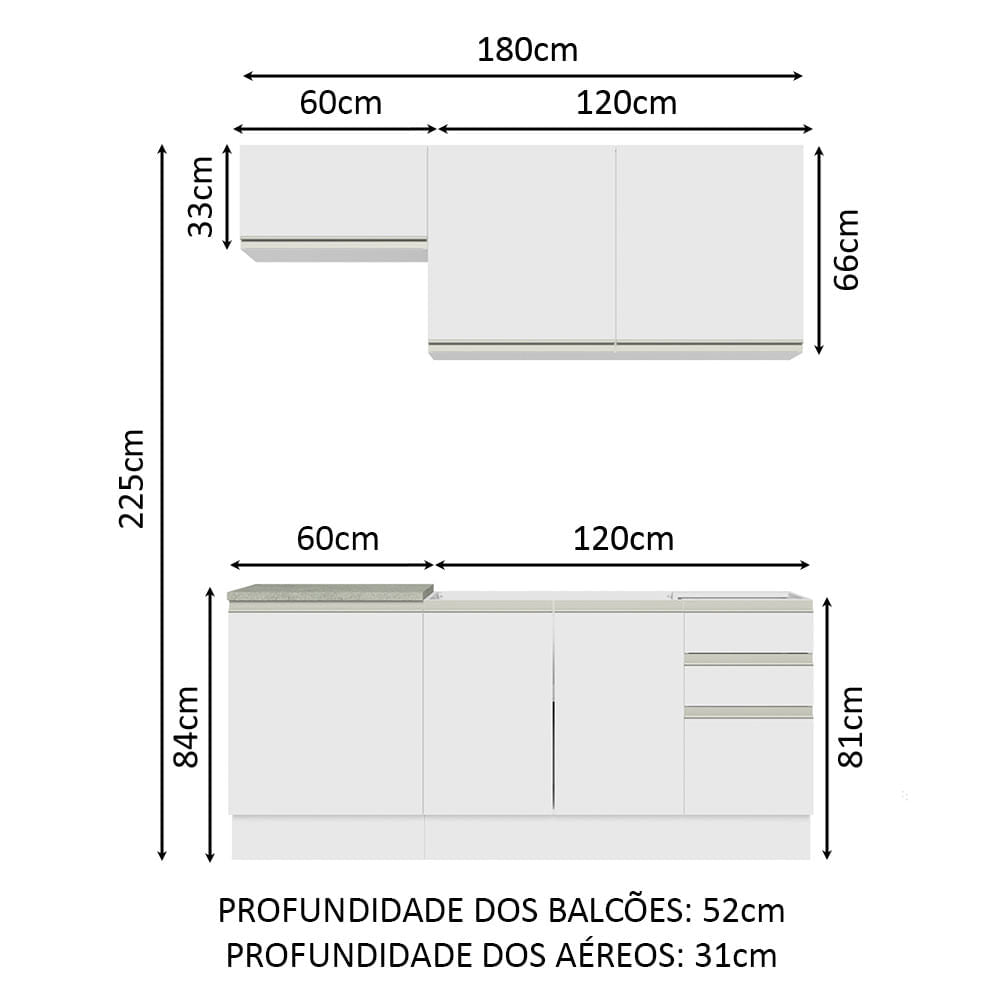 Armário de Cozinha Compacta 180cm Branco Glamy Madesa 07