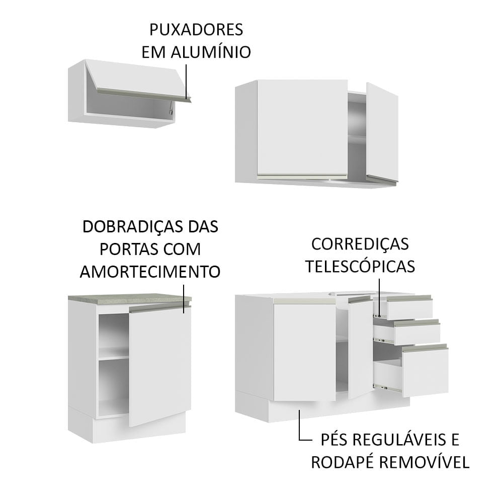 Armário de Cozinha Compacta 180cm Branco Glamy Madesa 07