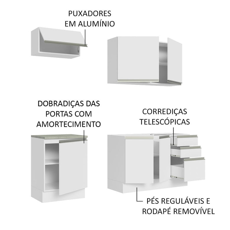 Armário de Cozinha Compacta 180cm Branco Glamy Madesa 07
