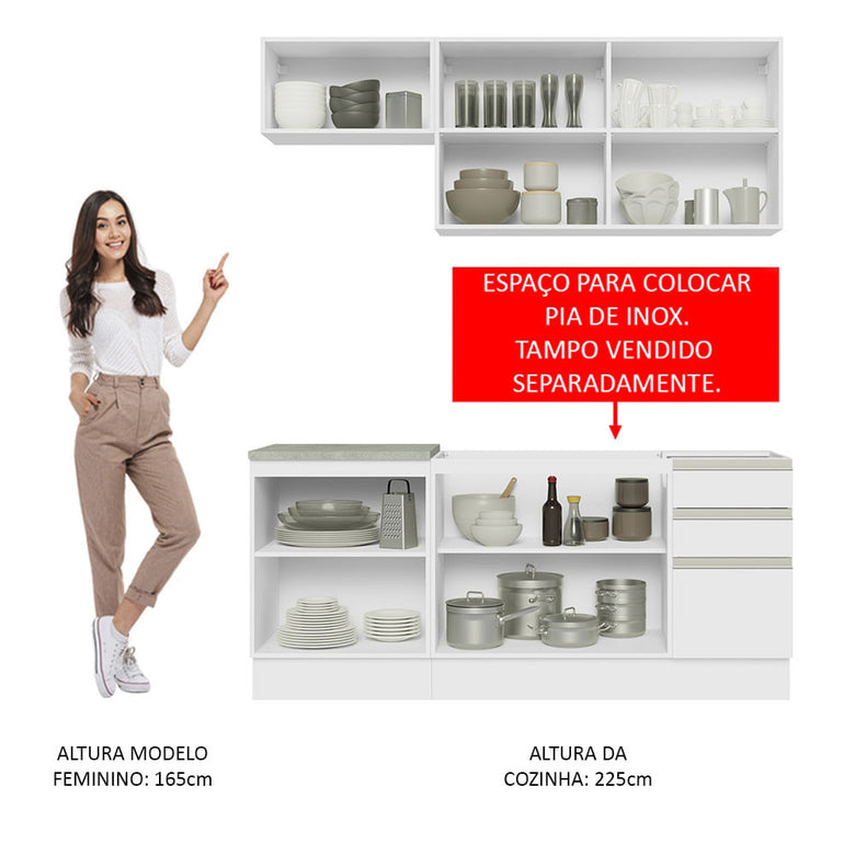 Armário de Cozinha Compacta 180cm Branco Glamy Madesa 07
