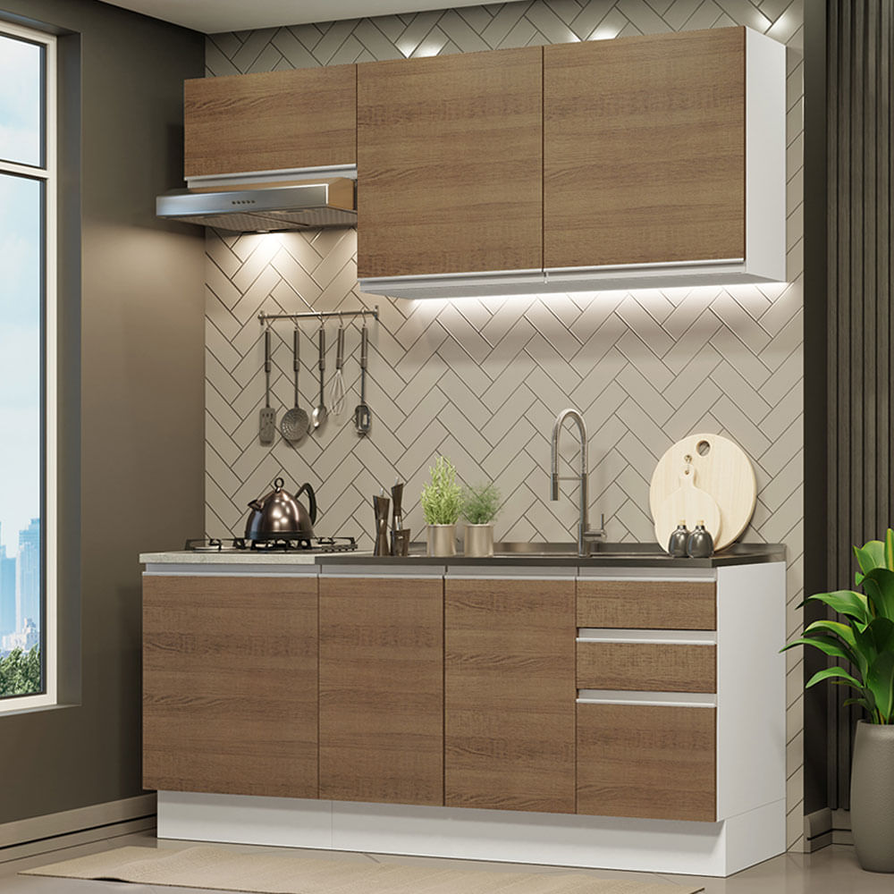 Armário de Cozinha Compacta 180cm Branco Rustic Glamy Madesa 07 - Branco/Rustic