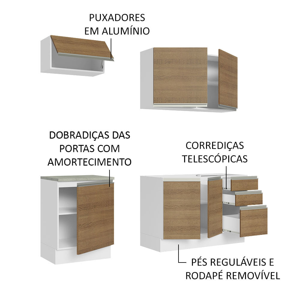 Armário de Cozinha Compacta 180cm Branco Rustic Glamy Madesa 07