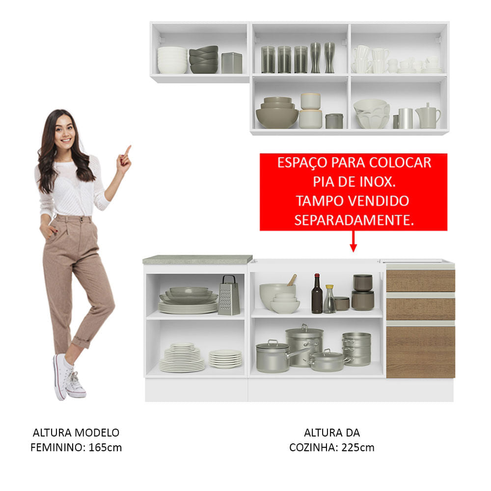 Armário de Cozinha Compacta 180cm Branco Rustic Glamy Madesa 07