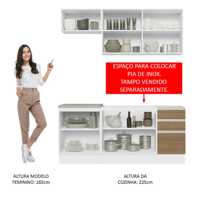 Armário de Cozinha Compacta 180cm Branco Rustic Glamy Madesa 07