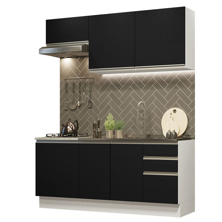 Armário de Cozinha Compacta 180cm Branco Preto Glamy Madesa 07