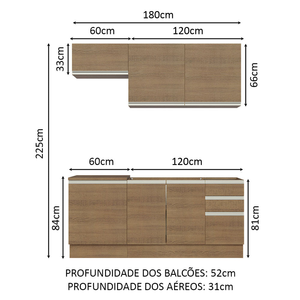 Armário de Cozinha Compacta 180cm Rustic Glamy Madesa 07