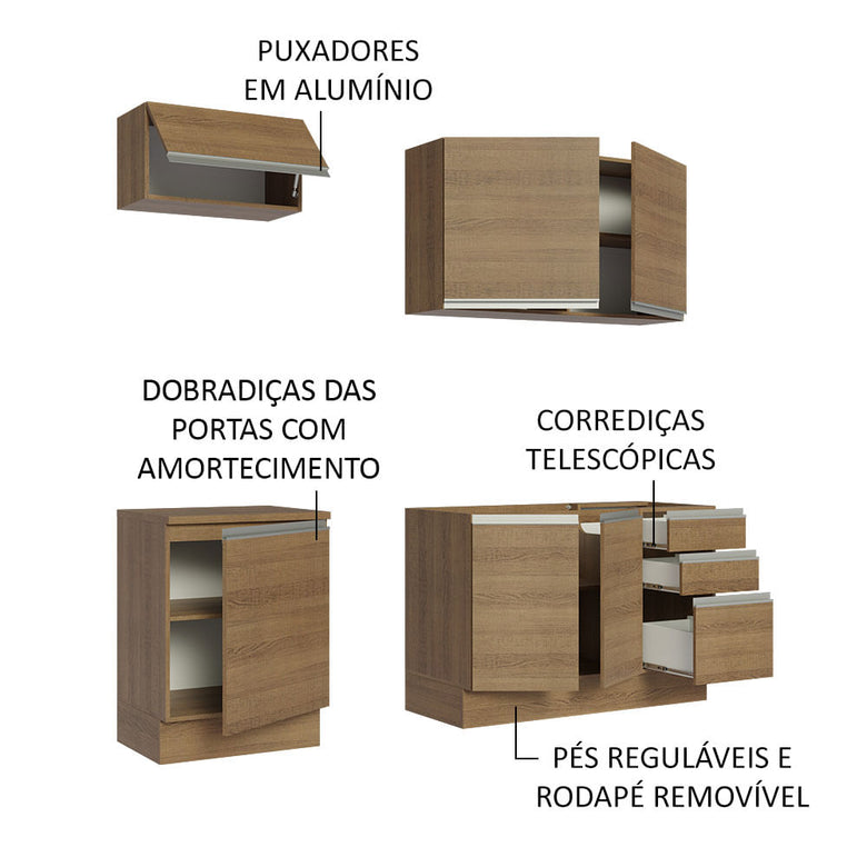 Armário de Cozinha Compacta 180cm Rustic Glamy Madesa 07