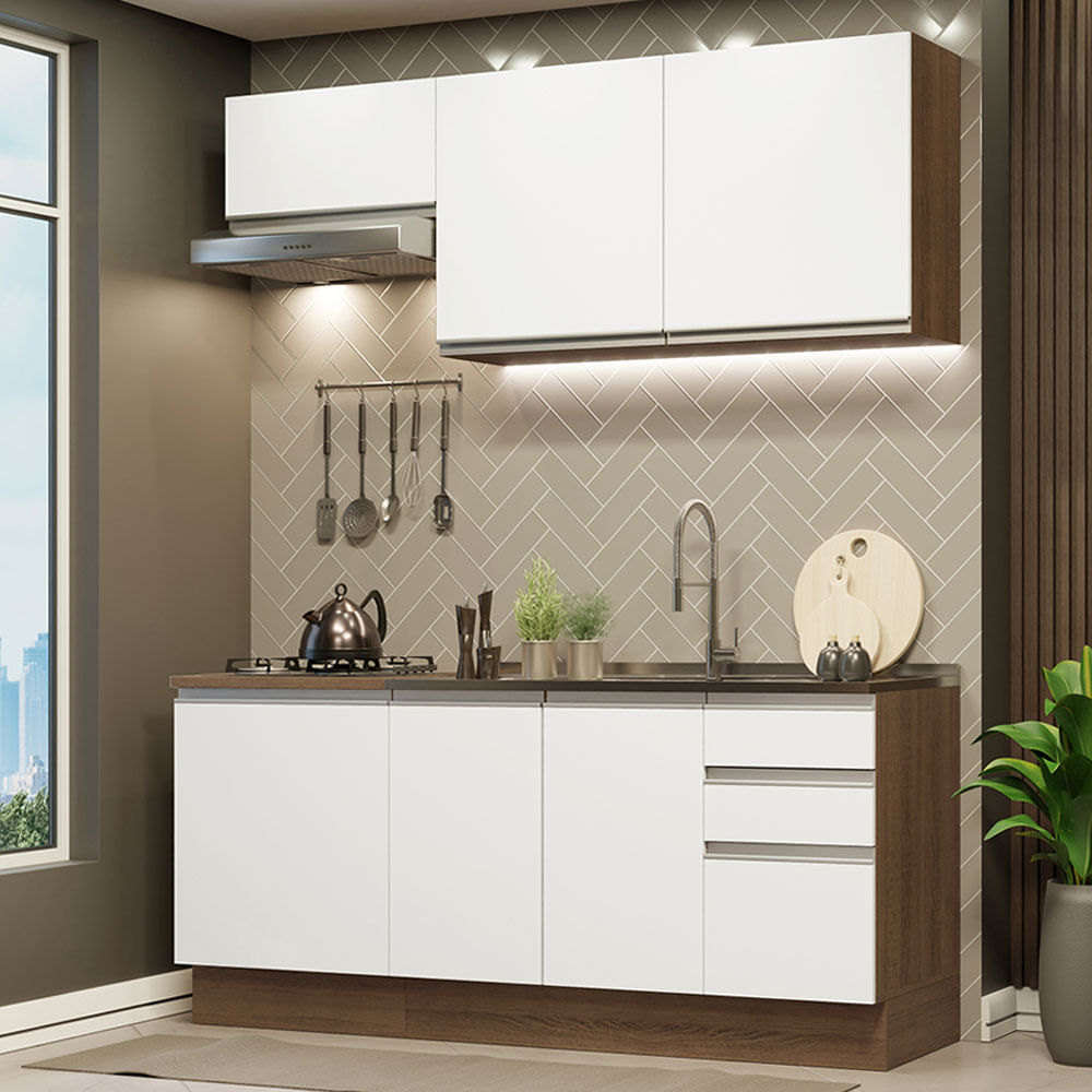 Armário de Cozinha Compacta 180cm Rustic Branco Glamy Madesa 07 - Rustic/Branco