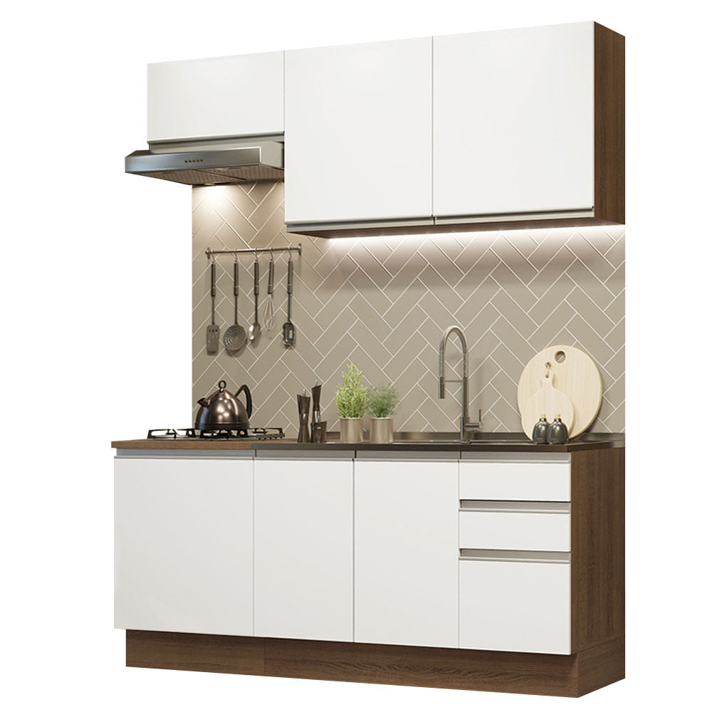 Armário de Cozinha Compacta 180cm Rustic Branco Glamy Madesa 07 - Rustic/Branco