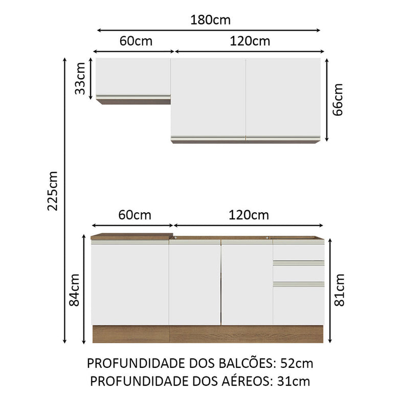 Armário de Cozinha Compacta 180cm Rustic Branco Glamy Madesa 07