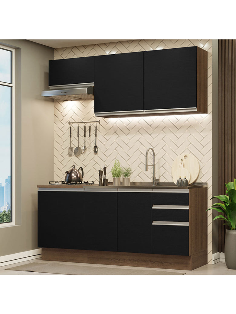 Armário de Cozinha Compacta 180cm Rustic Preto Glamy Madesa 07