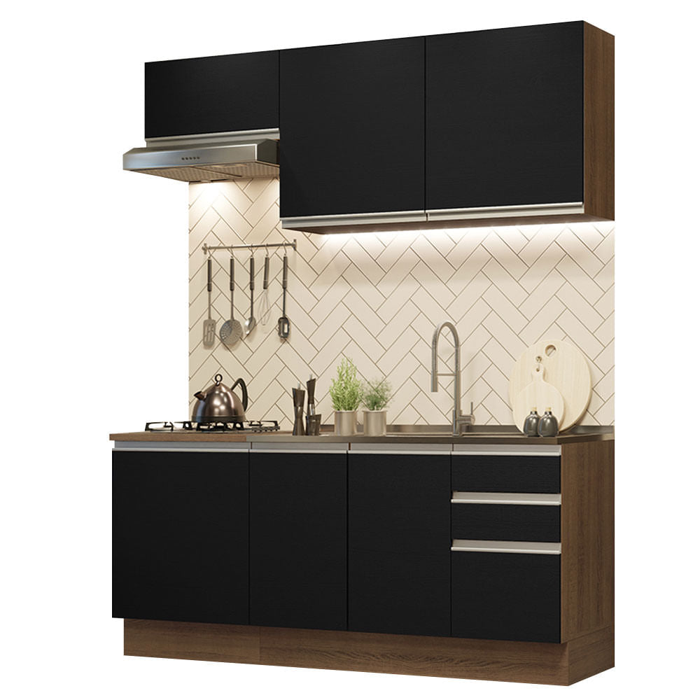 Armário de Cozinha Compacta 180cm Rustic Preto Glamy Madesa 07