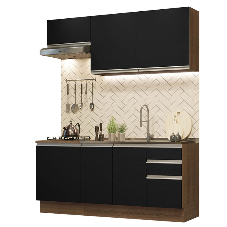 Armário de Cozinha Compacta 180cm Rustic Preto Glamy Madesa 07
