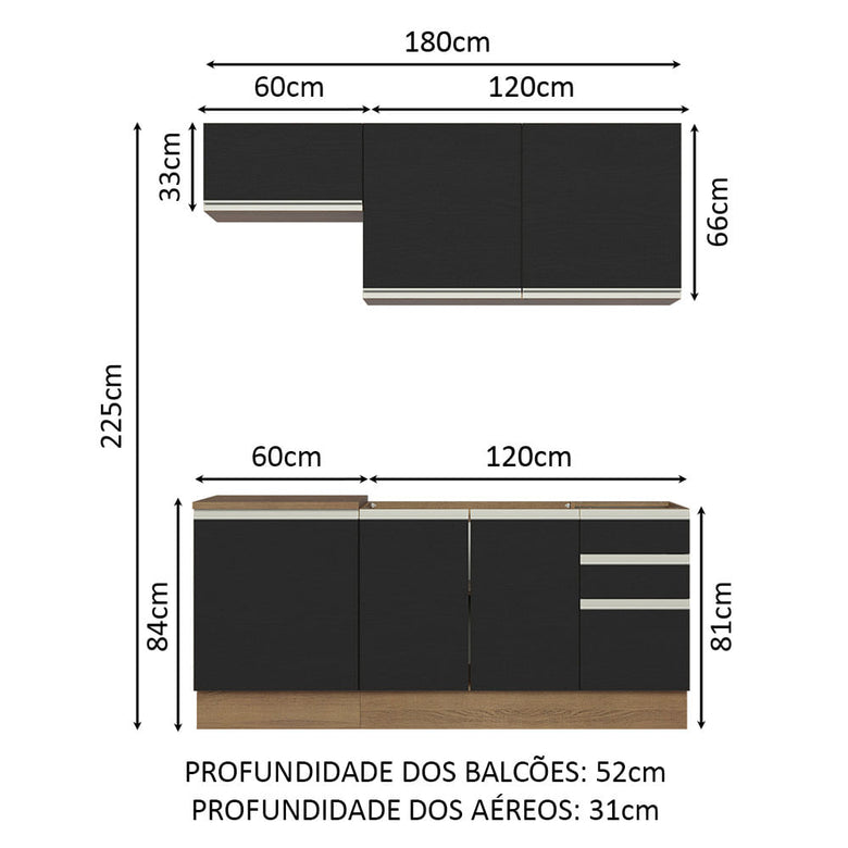 Armário de Cozinha Compacta 180cm Rustic Preto Glamy Madesa 07