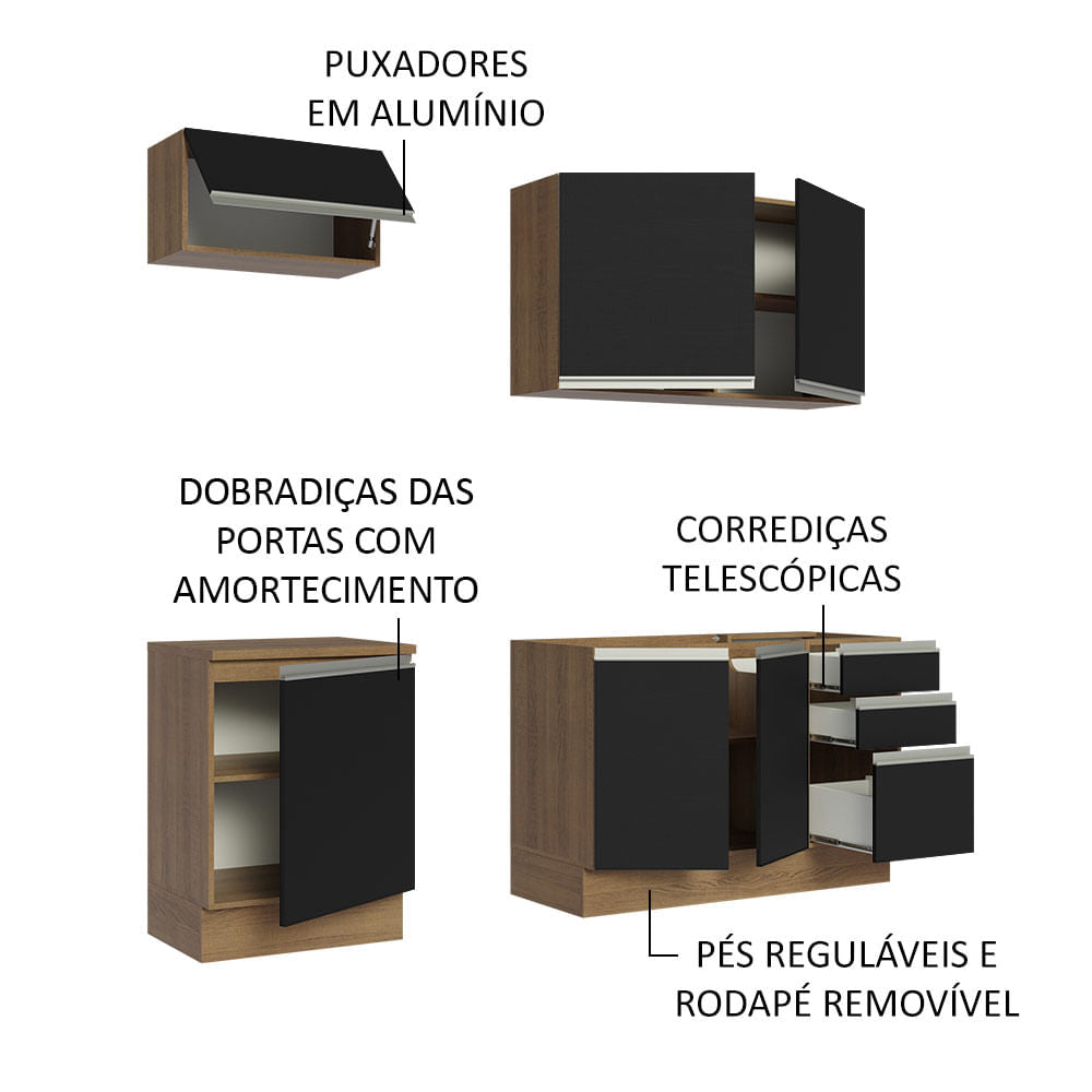 Armário de Cozinha Compacta 180cm Rustic Preto Glamy Madesa 07