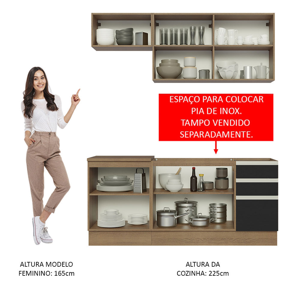 Armário de Cozinha Compacta 180cm Rustic Preto Glamy Madesa 07