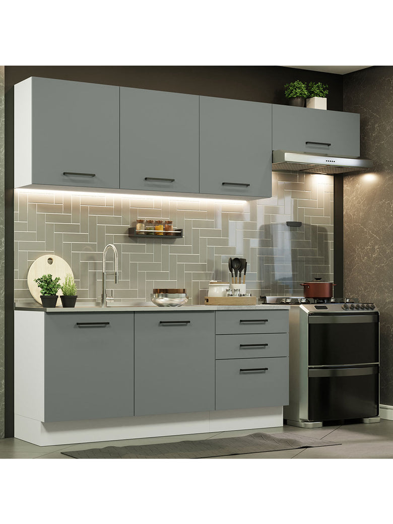 Armário de Cozinha Completa 260cm Branco Cinza Agata Madesa 02