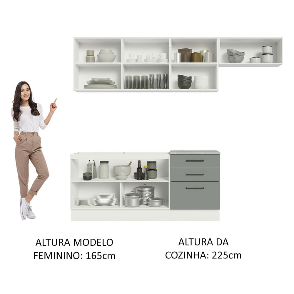 Armário de Cozinha Completa 260cm Branco Cinza Agata Madesa 02