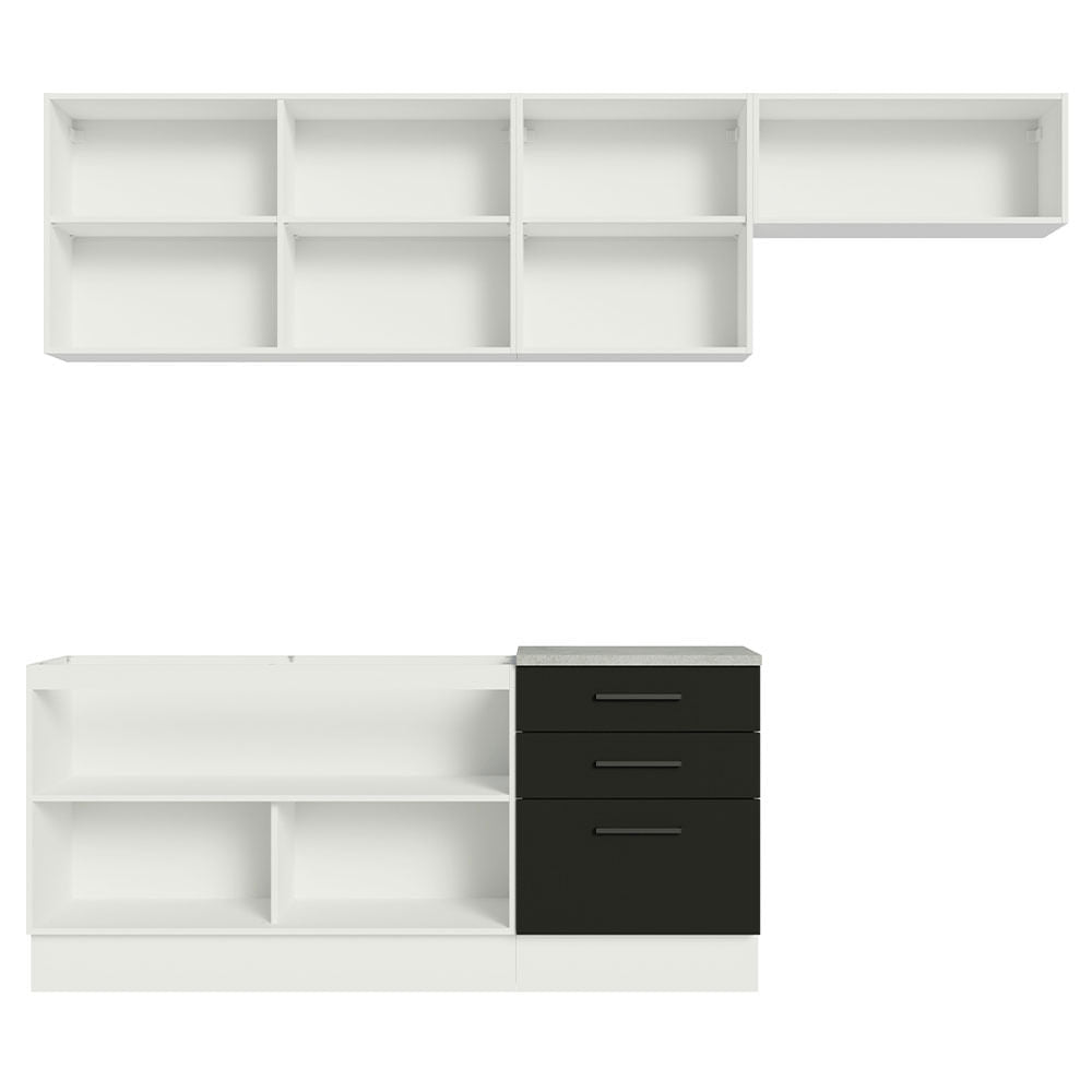 Armário de Cozinha Completa 260cm Branco Preto Agata Madesa 02