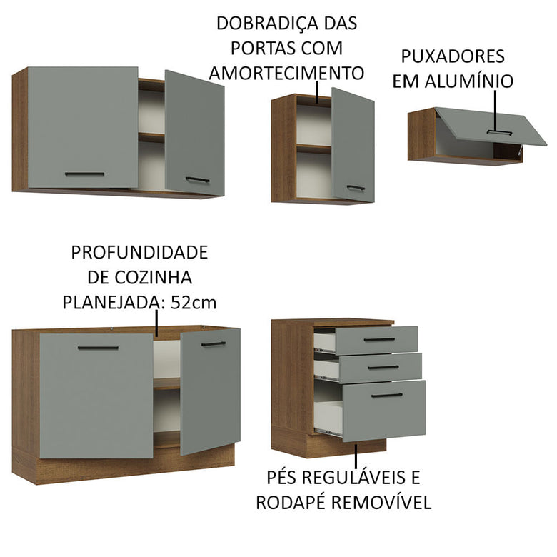 Armário de Cozinha Completa 260cm Rustic Cinza Agata Madesa 02