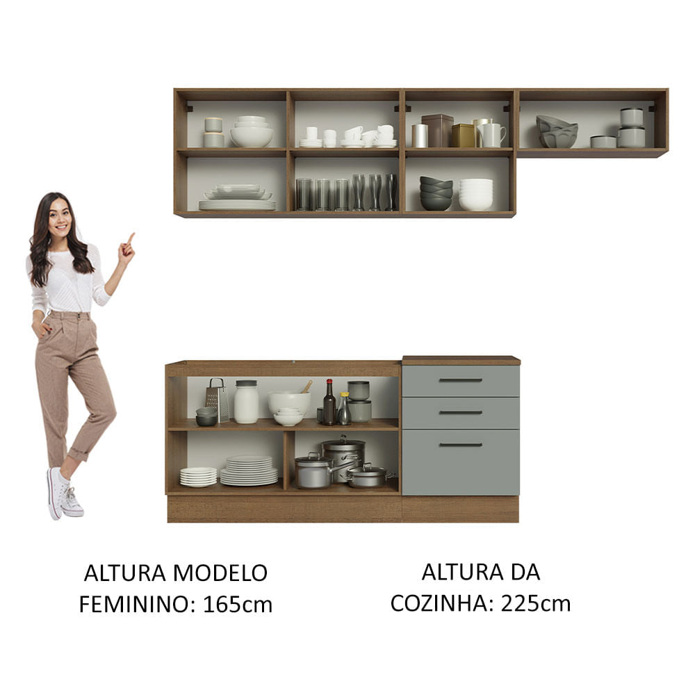 Armário de Cozinha Completa 260cm Rustic Cinza Agata Madesa 02