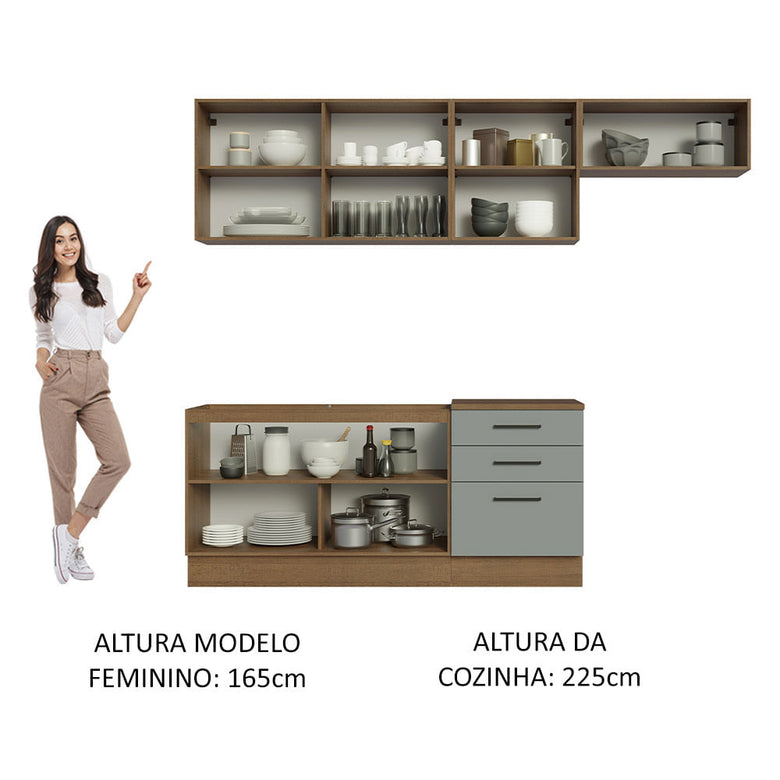 Armário de Cozinha Completa 260cm Rustic Cinza Agata Madesa 02
