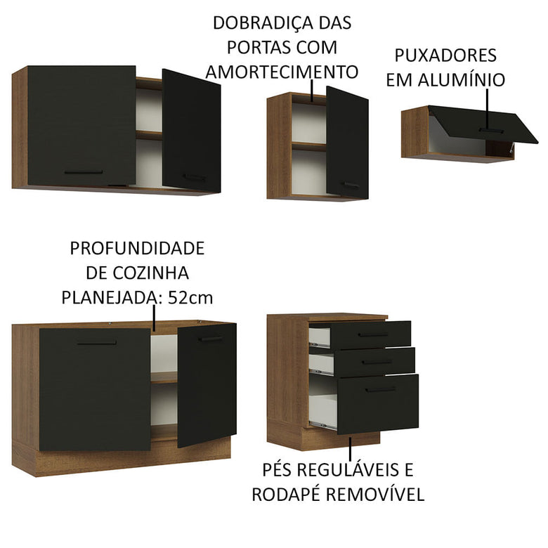 Armário de Cozinha Completa 260cm Rustic Preto Agata Madesa 02