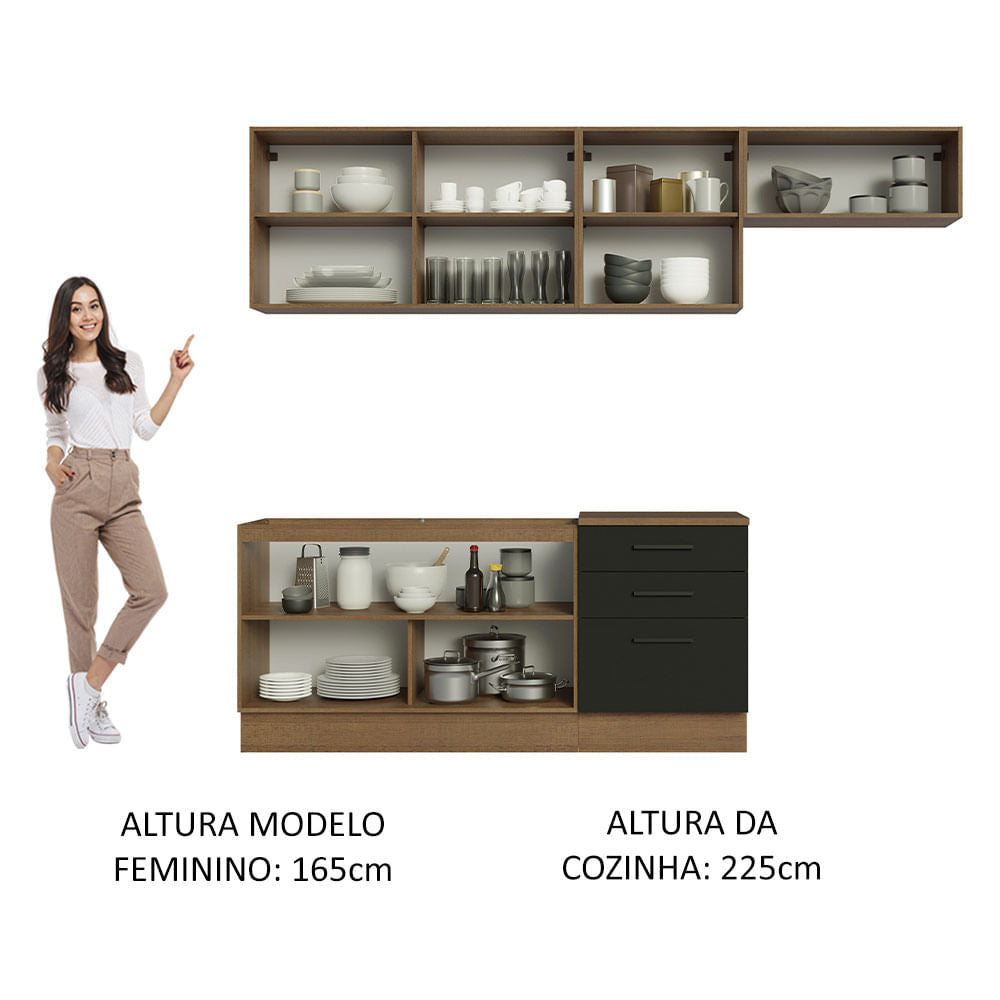 Armário de Cozinha Completa 260cm Rustic Preto Agata Madesa 02