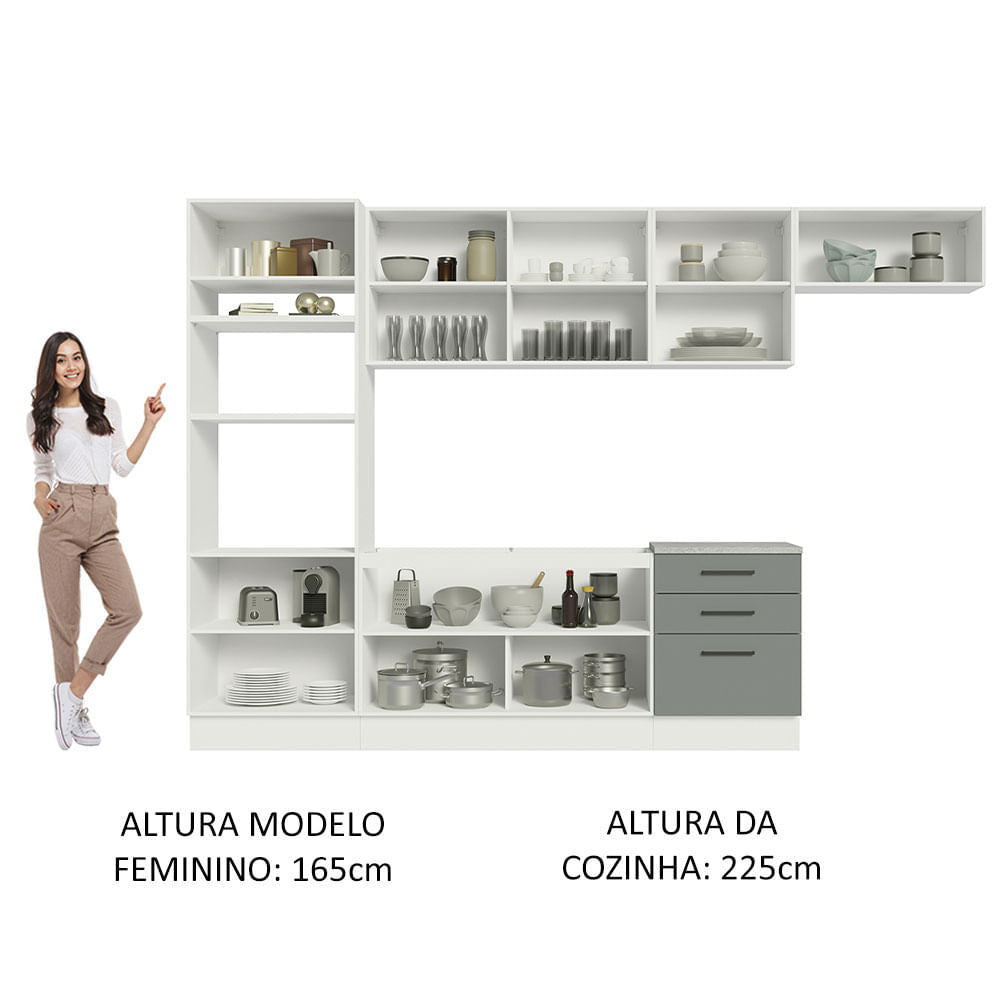 Armário de Cozinha Completa 330cm Branco Cinza Agata Madesa 01