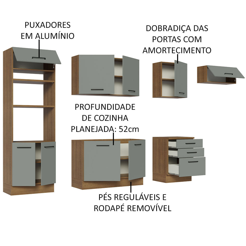 Armário de Cozinha Completa 330cm Rustic Cinza Agata Madesa 01