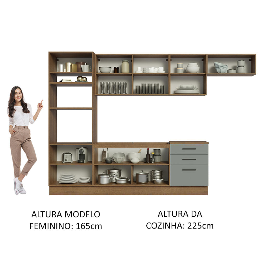 Armário de Cozinha Completa 330cm Rustic Cinza Agata Madesa 01
