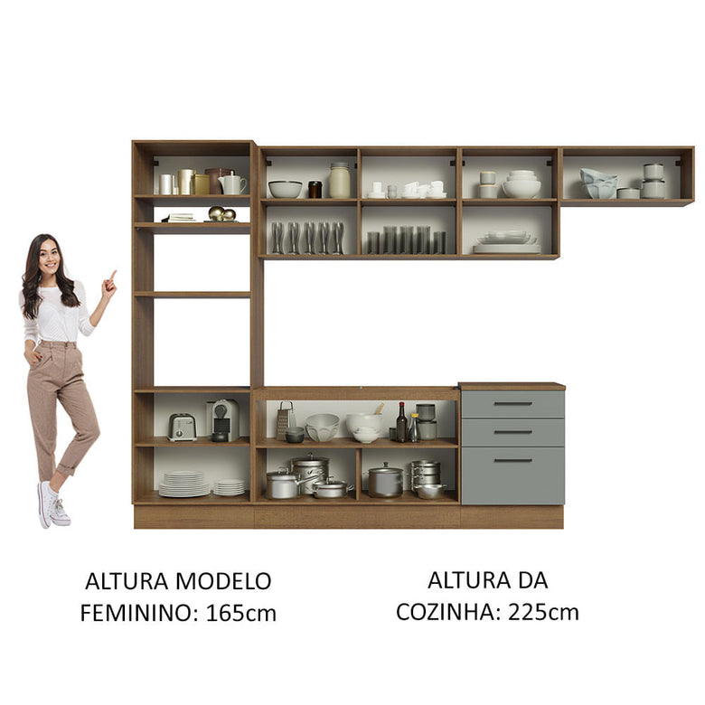 Armário de Cozinha Completa 330cm Rustic Cinza Agata Madesa 01