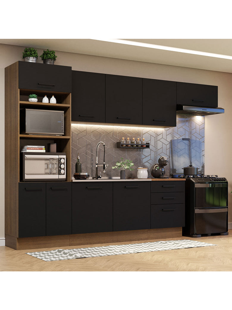 Armário de Cozinha Completa 330cm Rustic Preto Agata Madesa 01