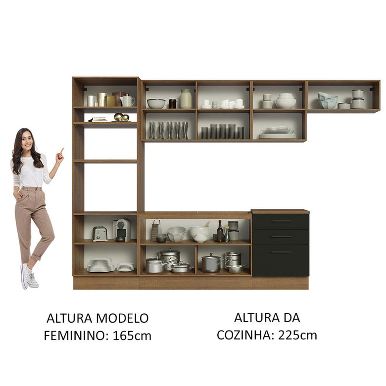 Armário de Cozinha Completa 330cm Rustic Preto Agata Madesa 01