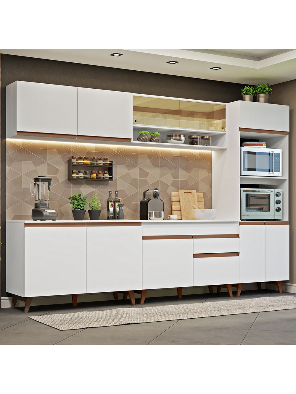 Armário de Cozinha Completa 310cm Branco Reims Madesa 02 - Branco